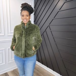 Olive Faux Fur Zip Up Coat